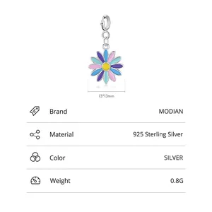 925 Sterling Silver colorful enamel sunflower pendant with 13mm diameter and 0.8g weight