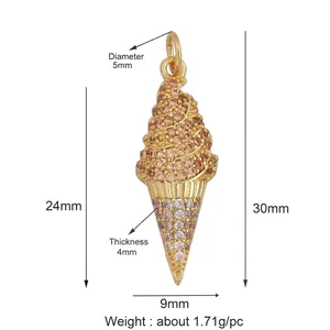 Détail montrant les dimensions du pendentif glace avec dorure et zircone