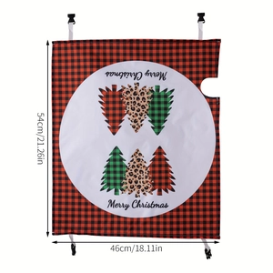 Detail of Christmas mailbox cover featuring buffalo plaid and festive Merry Christmas motif