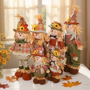 Harvest Festival Scarecrow Doll Autumn Sunflower Maple Leaf Gnome Ornament For Thanksgiving Halloween Home Decor