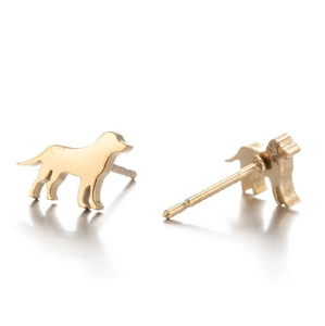 Cute golden dog silhouette stud earrings with minimalist animal outline design