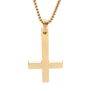 Inverted Cross Pendant Necklace Stainless Steel Gothic Punk Style Streetwear Jewelry For Men With Box Chain