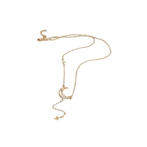 Collier lune et étoile doré minimaliste avec incrustations de zircon et chaîne réglable