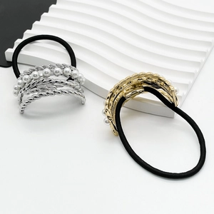 U-shaped alloy hair ties with pearls in gold and silver finish for ponytails