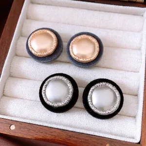 Round Retro Stud Earrings With Alloy Resin And 925 Sterling Silver Earring Post Flocked Edge Vintage Style For Women