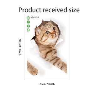 3D orange cat wall sticker made of waterproof PVC with 30x20cm size dimensions