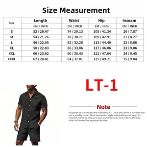 Detailed size measurement chart for men's linen short set with waist and length specs