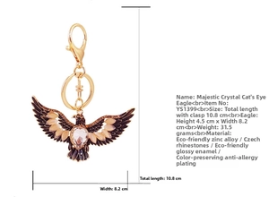 Detailed dimensions of rhinestone eagle keychain showing size 10.8cm and pink crystals
