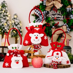 Sacs Cadeaux De Noël Tricotés Sacs À Main À Cordon Décorations De Fête Père Noël Bonhomme De Neige Renne
