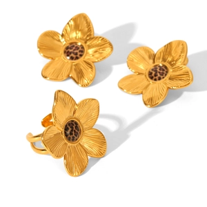 Set gioielli in acciaio inossidabile placcato oro 18K con fiori leopardati