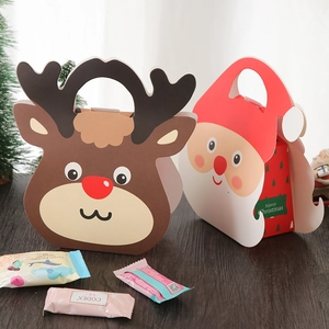 Christmas Gift Packaging Bags Paper Handheld Santa Claus Reindeer Cartoon Shape For Candy Apple Holiday Party Favor