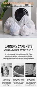 Detail of multi-size mesh laundry bags with drawstring closure for washing machine protection