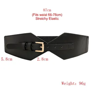 Irregular elastic black waist belt for women with gold buckle and size measurements