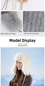 Macro detail of plush faux fur lining and chunky knit texture of a warm winter trapper hat