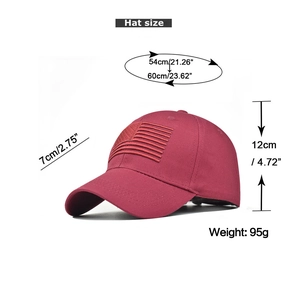 Detailed size chart of the washed cotton baseball cap with embroidered flag