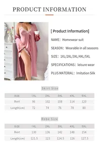 Tableau des tailles pour ensemble pyjama grande taille en soie d'imitation avec peignoir