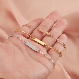 Minimalist stainless steel bar link bracelets in rose gold, gold and silver finishes