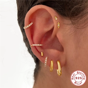 Gold plated S925 sterling silver earring set with geometric studs and cubic zirconia