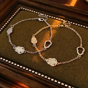 New Chinese Style Gourd Hulu Charm Bracelet For Women Copper With Zircon And Imitation Jade Elegant Vintage Jewelry