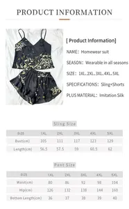 Detailed size chart for women's floral imitation silk sleepwear set from 1XL to 5XL