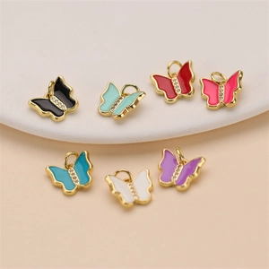 Butterfly Charms Copper Enamel Micro Pave Rhinestone DIY Jewelry Making Accessories For Necklaces Bracelets Colorful