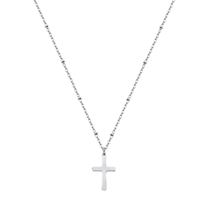 Minimalist silver stainless steel cross necklace with delicate bead chain for women