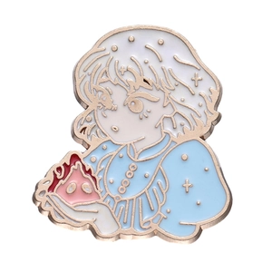 Cute enamel pin of girl holding fire flame, colorful zinc alloy anime brooch jewelry