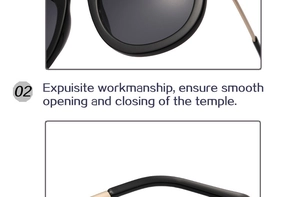 Detailed close-up of smooth metal hinges and golden accents on matte black sunglasses
