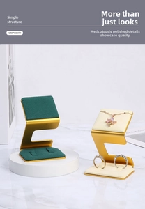 Z-shaped metal jewelry stand with velvet lining for necklace and rings display