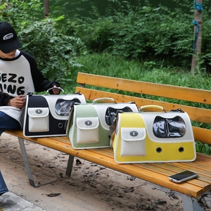 Three-color portable pet carrier backpacks with cat ear window and breathable vents