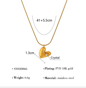Detailed view of 18K gold plated heart pendant with crystal dimensions and specifications