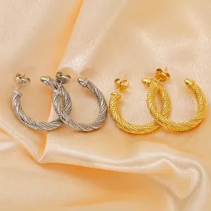 Twisted rope 18K gold and silver plated stainless steel hoop earrings for women
