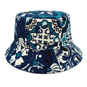 Bohemian blue tie-dye bucket hat with double-sided sun protection design and cotton fabric