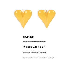 Macro view of 18K gold plated 3D heart earrings with dimensions and material specs