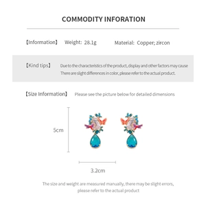 Detailed size specifications for gold-plated zircon butterfly earrings with blue gemstone