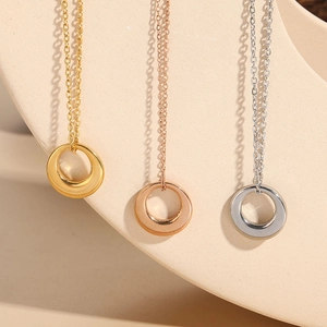 Minimalist Circle Pendant Necklace Titanium Steel 14K Gold Plated Geometric Round Ring Polished Chic Jewelry For Women