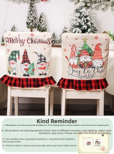Christmas chair covers set with gnome prints and red buffalo plaid ruffled trim