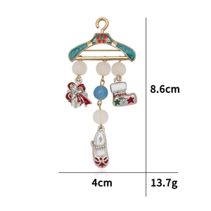 Christmas hanger brooch detail with rhinestone and pearl showing 8.6cm length size