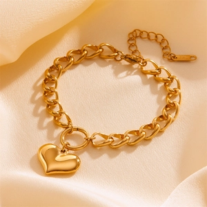 Heart Pendant Bracelet And Stud Earrings Stainless Steel Thick Cuban Chain Jewelry Fashion For Women