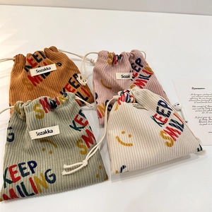Sacchetto Di Stoccaggio Con Coulisse In Velluto A Coste Mini Organizzatore Per Gioielli E Cosmetici Borsa Carina Sorriso