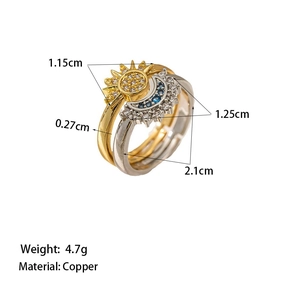 Minimalist sun and moon open ring set with micro-set zircon in gold and silver plating