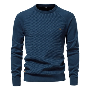 Mens Cotton Knitted Pullover Sweater Round Neck Raglan Long Sleeve Solid Color Slim Fit Casual Soft Knit Jumper