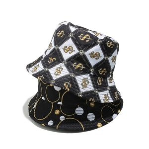 Chapeau de soleil réversible avec motif chaîne de dollar et pois pour femme