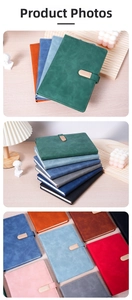 Close-up of colorful PU leather notebooks with secure metal buckle closures and textures