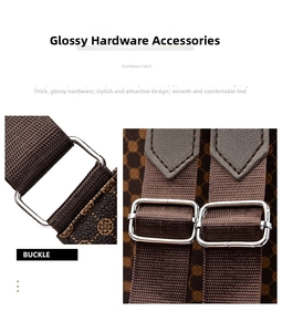 Detailed macro view of glossy silver metal buckle and durable brown nylon strap on backpack