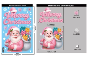 Detailed dimensions of 3D Merry Christmas lettering and Santa Claus window decals
