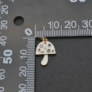 18K gold plated mushroom charm with colorful zircon and white enamel for DIY jewelry