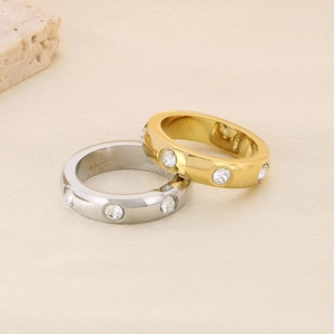 Elegant 18K gold and silver stainless steel rings with sparkling round zircon inlays