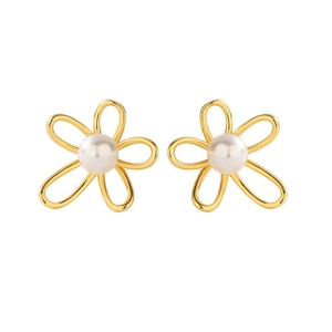 Vintage 925 sterling silver flower stud earrings with natural freshwater pearls for women