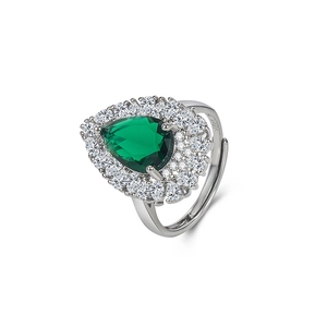 Vintage pear-cut emerald ring with micro-pave cubic zirconia on an S925 silver band
